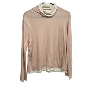 J Jill Pink Pima Cotton Cowl Neck Top M Long Sleeve Minimalist Capsule Soft Knit
